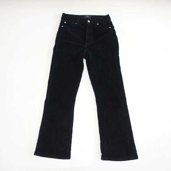 7 For All Mankind Women's Kick Flare Cropped Corduroy Pants Size 27 Black - Picture 1 of 8